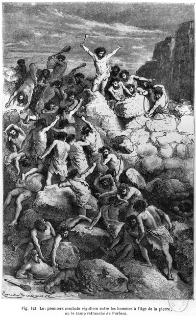 Primeras luchas de la Edad de Piedra, ilustración de 